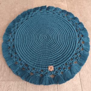 Napperon en macramé rond – bleu paon