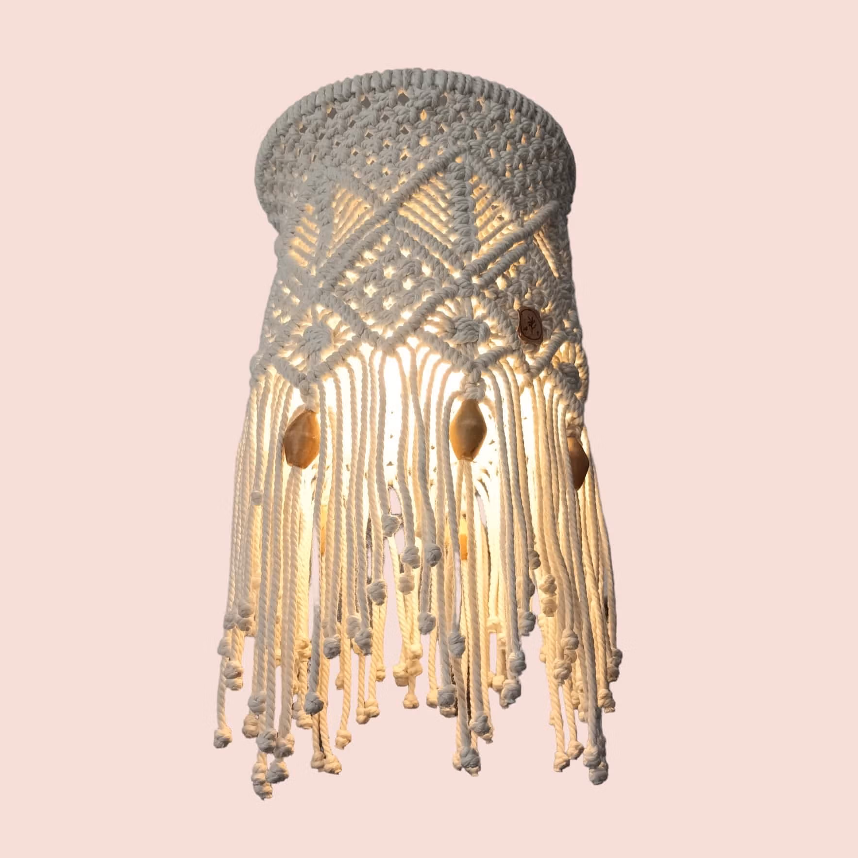 lampe suspension macramé éclairée