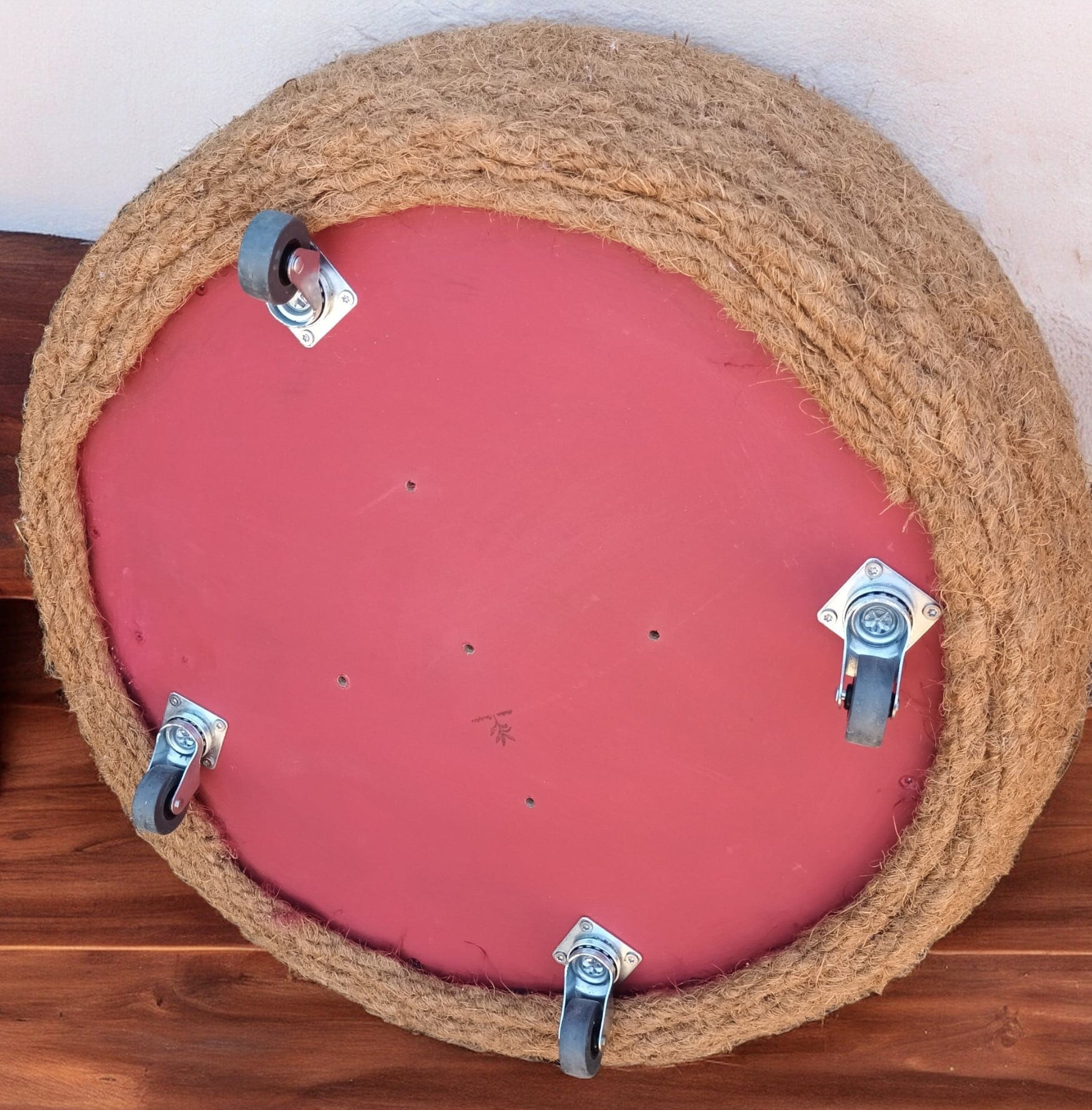 roulettes pouf coco pouf d'extérieur en corde de coco et son fond à roulettes