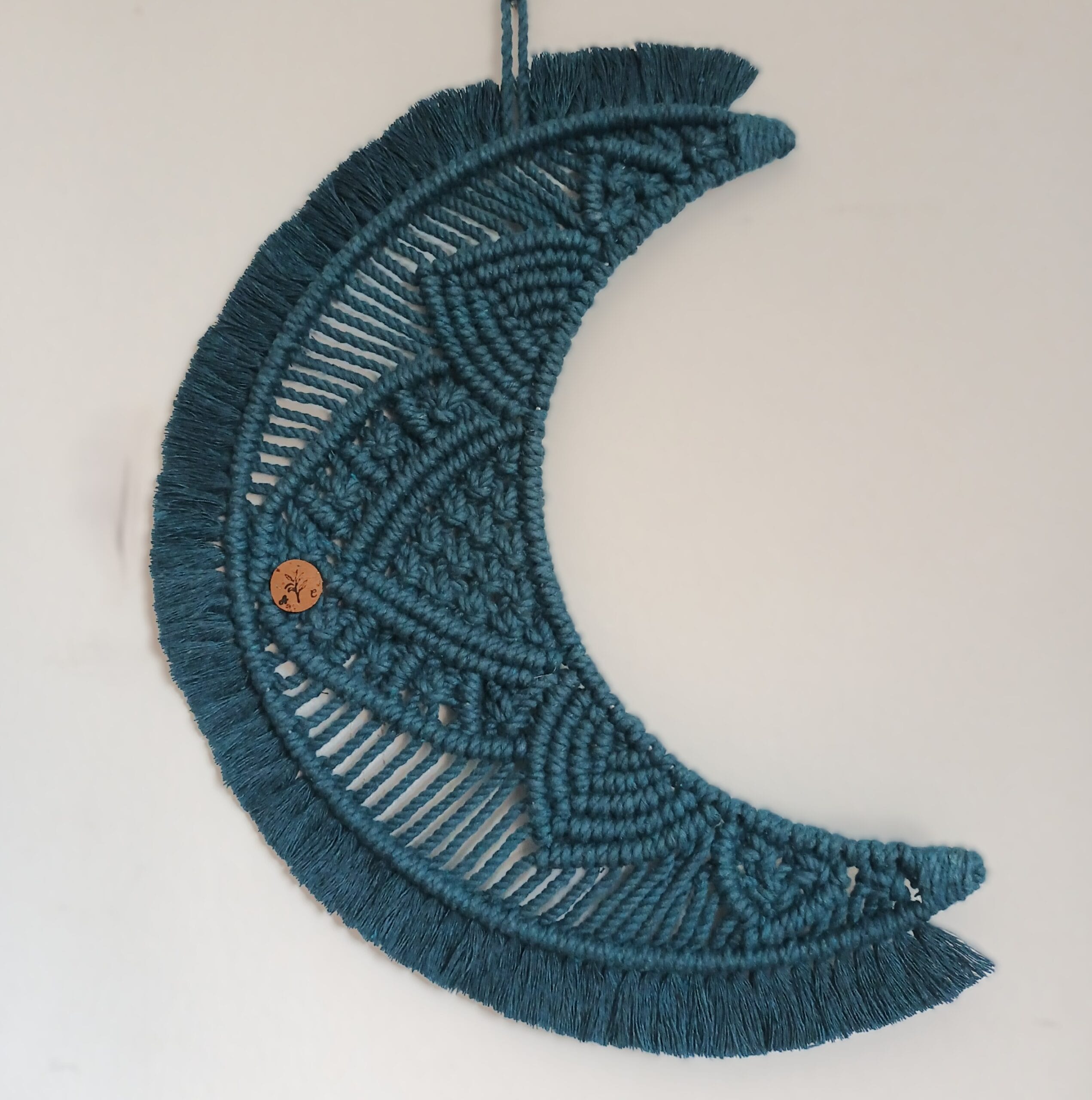 suspensin murale macramé lune bleu paon