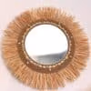 miroir rond en raphia et coquillages cauris
