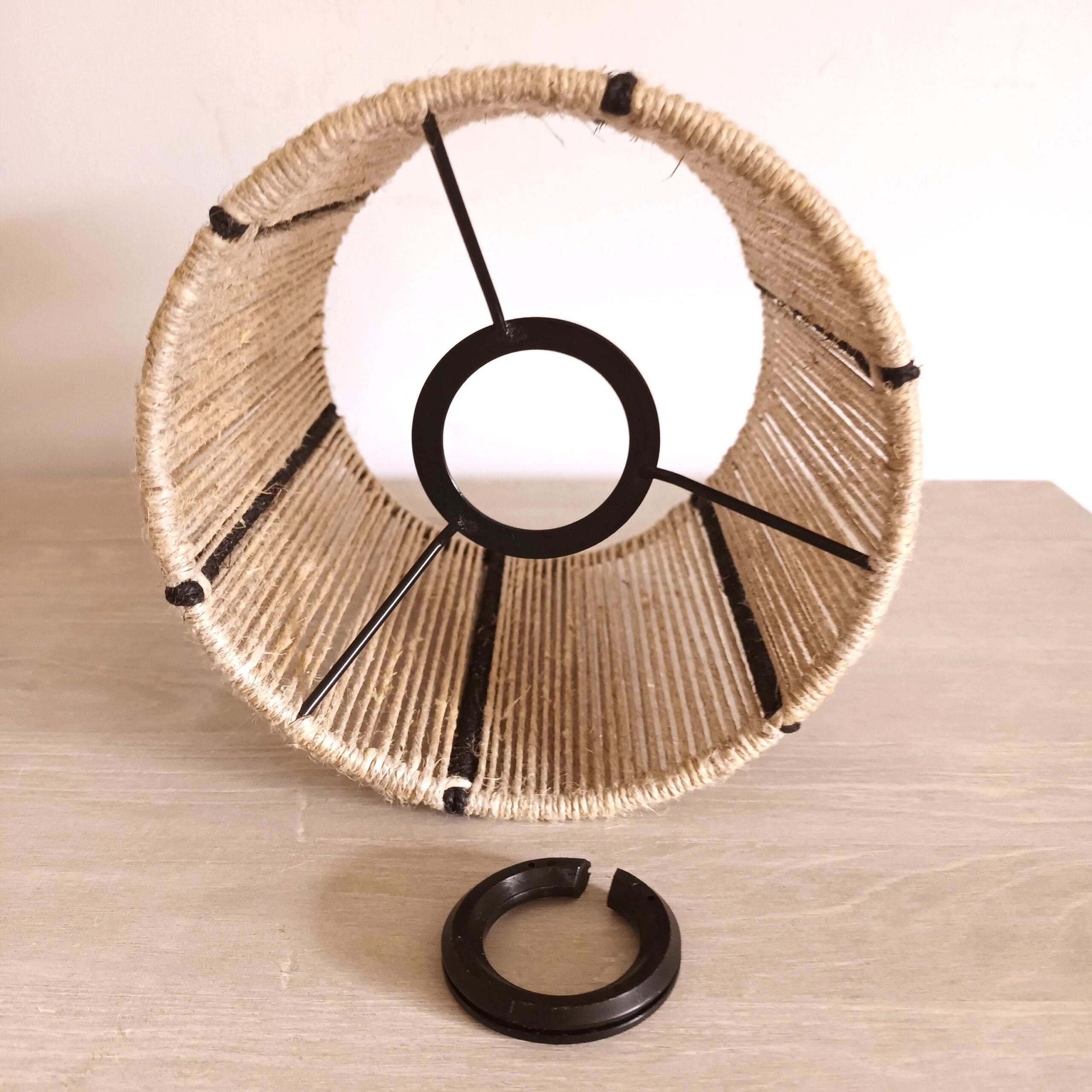 abat-jour ficelle de lin avec culot E27 et adaptateur pour E14